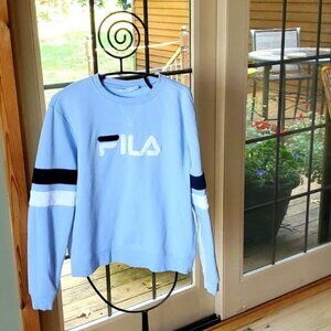 FILA Graphic Sz.‎ XL Blue Embellished White & Navy Striped Sweatshirt
